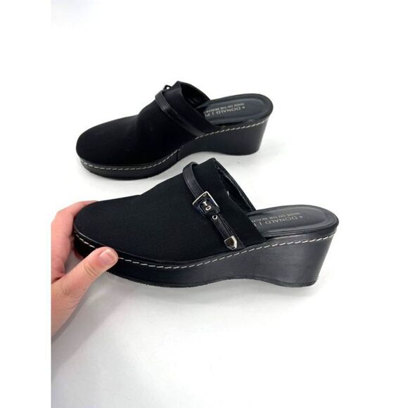 DONALD J PLINER RANAS 4 Black Textile Platform Wedge Mules Slides size 7.5 - Picture 1 of 10